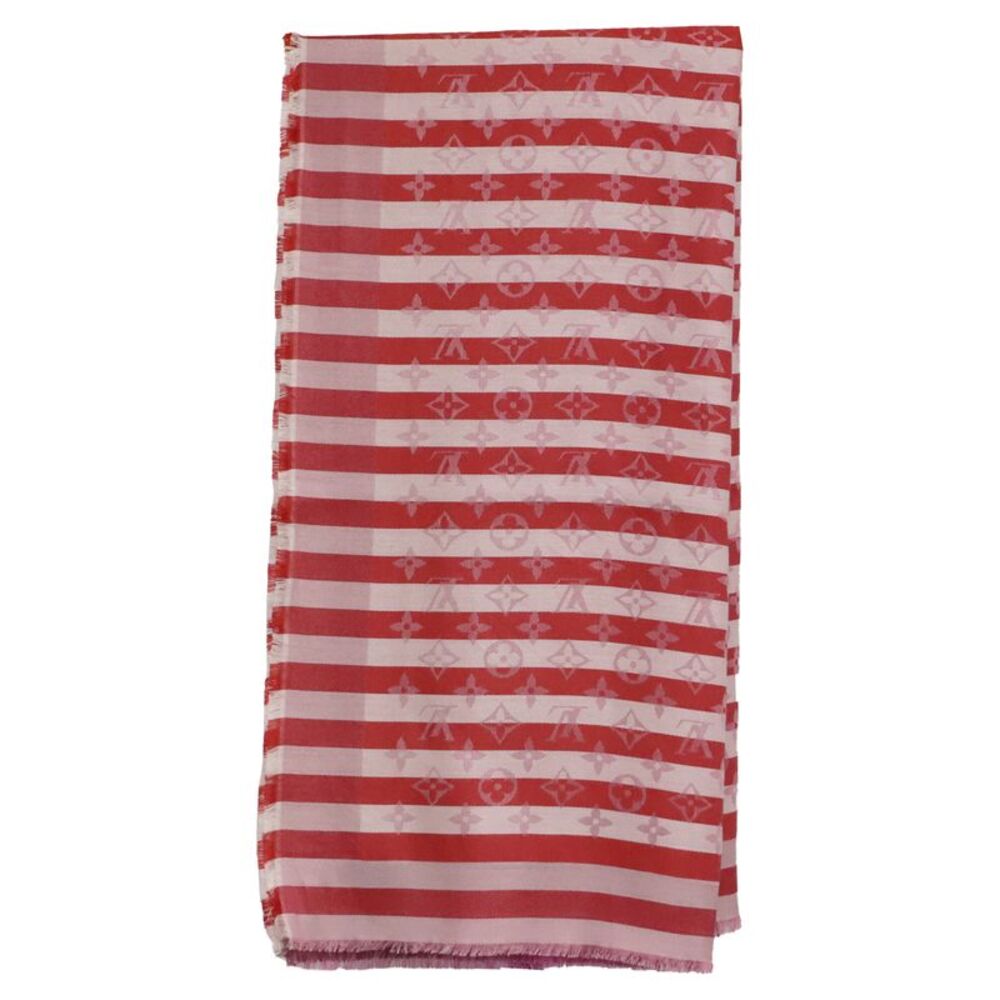 Louis Vuitton Striped Monogram Scarf in Red Silk